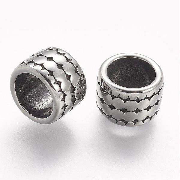 

PandaHall 304 Stainless Steel Beads, Column, Large Hole Beads, Antique Silver, 12x8mm, Hole: 8mm 304 Stainless Steel Column