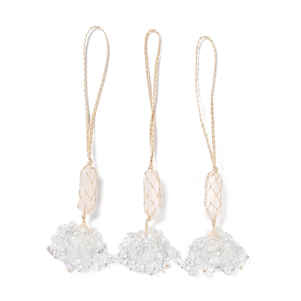 

PandaHall Natural Quartz Crystal Reiki Healing Wall Hanging Pendant, Stones Tassels Fengshui Ornament, for Car Home Decoration, 230~240mm...