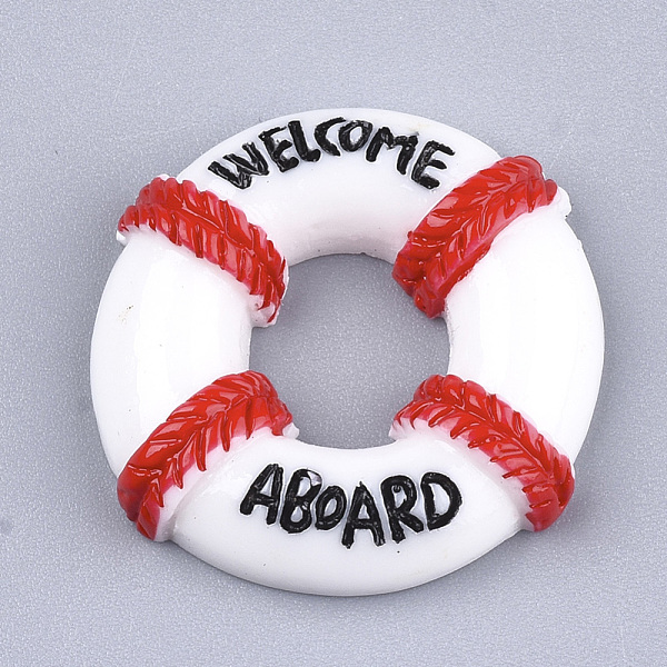 

PandaHall Resin Cabochons, Life Ring/Lifebuoy/Cork Hoop with Welcome Aboard, White, 24.5x25x5.5mm Resin Donut White