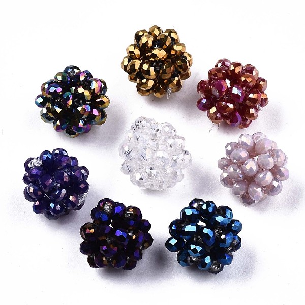 

PandaHall Electroplate Glass Round Woven Beads, Cluster Beads, AB Color Plated, Faceted, Mixed Color, 11~12mm, Hole: 1.5mm, Beads: 3x2.5mm..., Multicolor