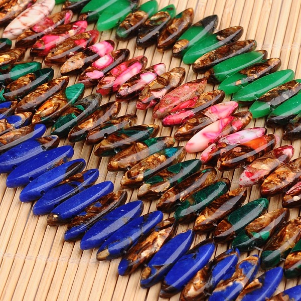 

PandaHall Assembled Dyed Synthetic Imperial Jasper and Bronzite Beads Strands, Horse Eye, Mixed Color, 21x6x5mm, Hole: 1mm, about..., Multicolor