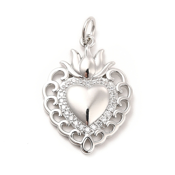 

PandaHall Rack Plating Brass Micro Pave Cubic Zirconia Pendants, Sacred Heart Charm, Mexican Milagro Flaming Holy Heart Pendant..., Clear