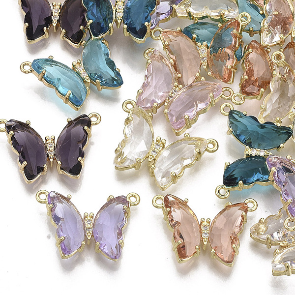 

PandaHall Eco-Friendly Alloy Links connectors, with Glass and Clear Cubic Zirconia, Butterfly, Nickel Free, Light Gold, Mixed Color..., Multicolor