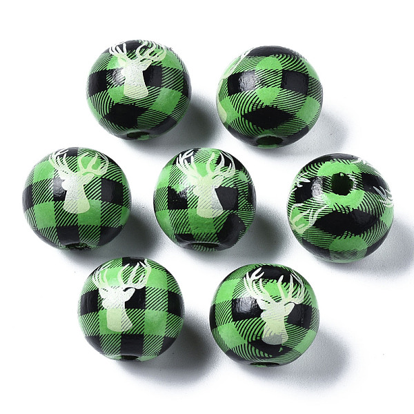 

PandaHall Painted Natural Wood European Beads, Large Hole Beads, Printed, Christmas, Round with Reindeer, Green, 16x15mm, Hole: 4mm Wood...