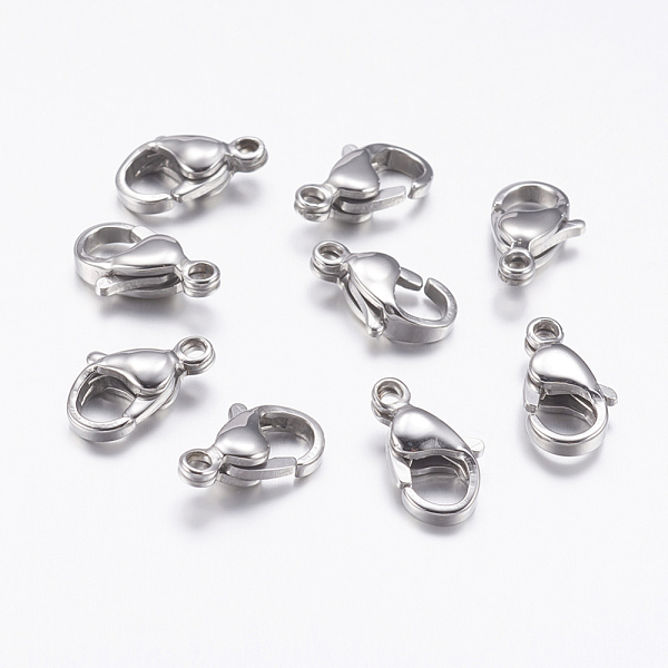 316 surgical stainless steel lobster claw clasps, manual polishing, stainless steel color, 12x6.2mm, hole: 1mm; inner size: 4.5mm