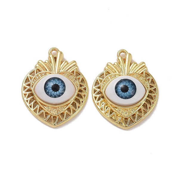 

PandaHall Rack Plating Alloy Acrylic Pendants, Heart with Evil Eye Pattern, Light Gold, 27x22x8mm, Hole: 1.5mm Alloy Evil Eye