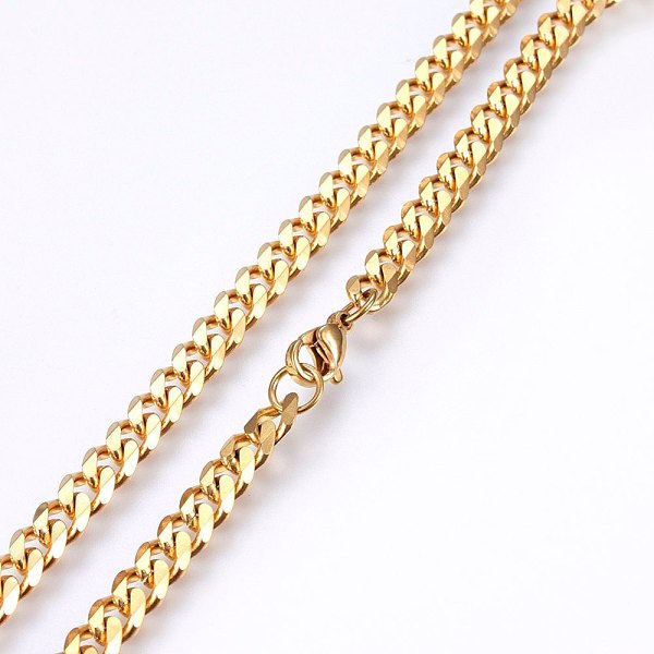 

PandaHall 304 Stainless Steel Curb Chain Necklaces, with Lobster Claw Clasps, Golden, 19.69 inch(50cm), 5x2mm 304 Stainless Steel
