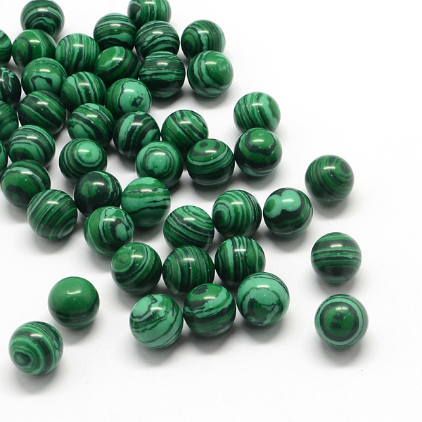 

PandaHall Round Dyed Synthetic Malachite Beads, Gemstone Sphere, No Hole/Undrilled, 10~11mm Malachite Round