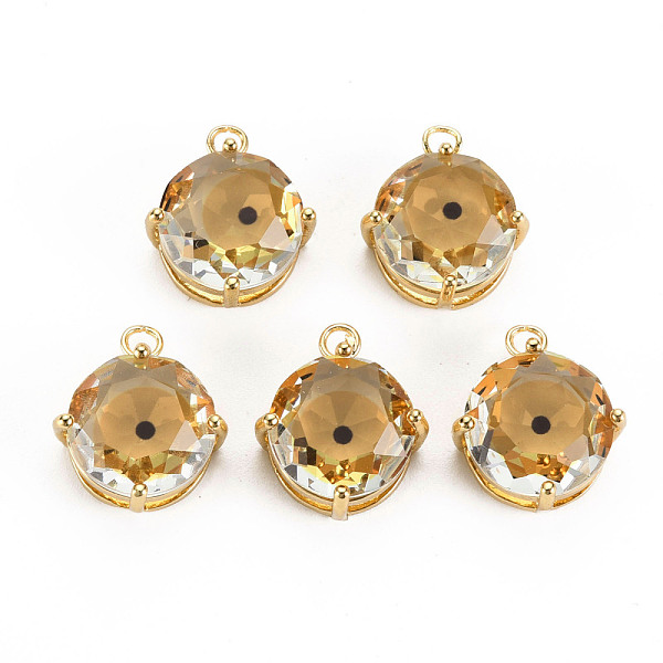 

PandaHall Transparent Glass Pendants, with Brass Prong Settings, Faceted, Flat Round with Eye, Light Gold, Goldenrod, 17x14x7.5mm, Hole: 2mm...