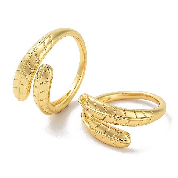 

PandaHall Brass Open Cuff Rings for Women, Feather, Real 18K Gold Plated, Inner Diameter: 18mm Brass Feather