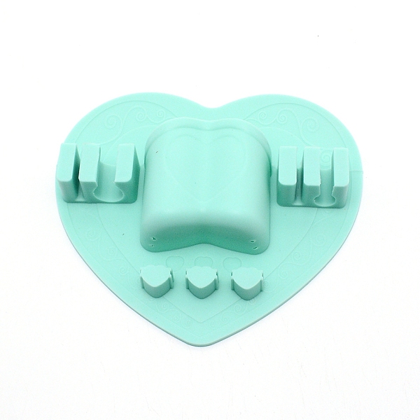 PandaHall Silicone Makeup Brush Organizer, Brush Holder for Air Drying, Heart, Aquamarine, 12.2x12.9x2.6cm, Hole: 25x51mm Silicone Heart...