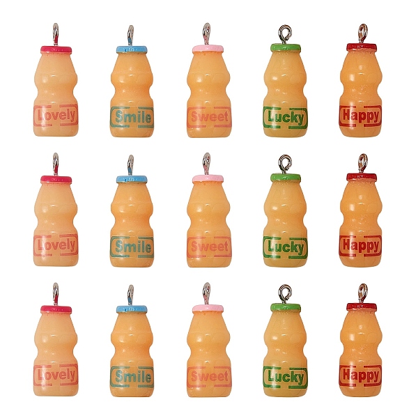 

PandaHall Resin Pendants, with Platinum Plated Iron Loop, with Word, Yogurt Bottle, Mixed Color, 27x11mm, Hole: 2mm, 20pcs/set Iron+Resin..., Multicolor