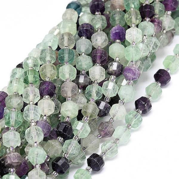 

PandaHall Natural Fluorite Beads Strands, with Seed Beads, Faceted, Bicone, Double Terminated Point Prism Beads, 7~8x7~8mm, Hole: 0.8mm...