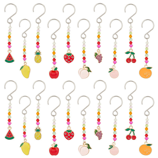 

PandaHall Alloy Enamel Fruit Pendant Decorations, with Glass Beads and Stainless Steel S-Hook Clasps, Watermelon Slice/Mango/Orange, Mixed..., Multicolor