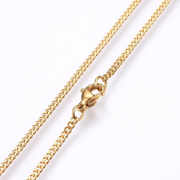 

PandaHall 304 Stainless Steel Curb Chain Necklaces, with Lobster Claw Clasps, Golden, 17.7 inch(45cm), 2x0.5mm 304 Stainless Steel