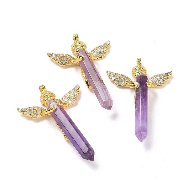 

PandaHall Natural Amethyst Faceted Double Terminal Pointed Big Pendants, Angel Charms, with Golden Tone Brass Findings, 54~56x34~36x11~12mm...