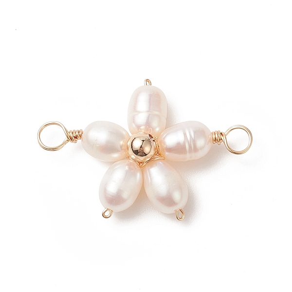 

PandaHall Natural Cultured Freshwater Pearl Connector Charms, with Copper Wire Wrapped, Flower Links, Golden, 28.5x19x6mm, Hole: 3.2mm Pearl...