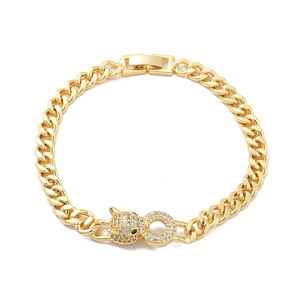 

PandaHall Green Cubic Zirconia Leopard with Padlock Link Bracelet with Brass Curb Chains for Men Women, Cadmium Free & Nickel Free & Lead...