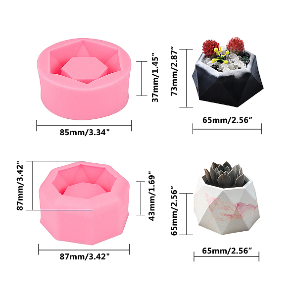 

PandaHall OLYCRAFTF 2pcs Flower Pot Silicone Mold Hexagon Succulent Plant Vase Gypsum Cement Molds Concrete Clay Mold Ashtray Candle Holder..., Pink