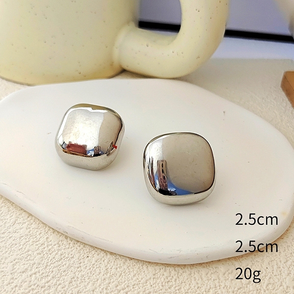 

PandaHall Square Alloy Stud Earrings, Platinum, 25x25mm Alloy Square