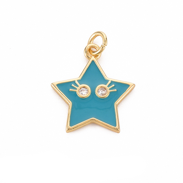 

PandaHall Brass Micro Pave Clear Cubic Zirconia Pendants, with Enamel & Jump Ring, Cadmium Free & Nickel Free & Lead Free, Star Smiling Face...
