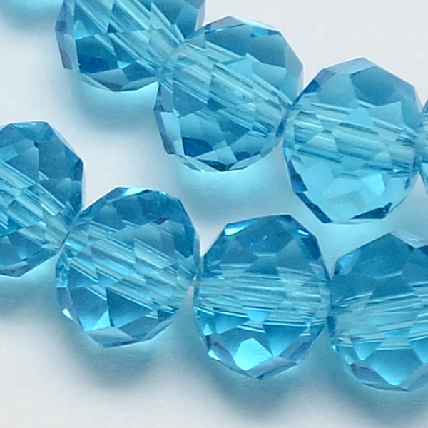 

PandaHall Handmade Glass Beads, Faceted Rondelle, Turquoise, 10x7mm, Hole: 1mm, about 63~65pcs/strand, 49~50cm Glass Rondelle Green