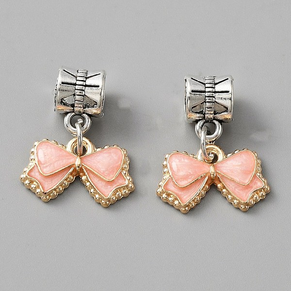 

PandaHall Alloy Enamel European Dangle Charms, Large Hole Pendants, Light Gold & Antique Silver, Bowknot Pattern, 10x16x3.5mm, Hole: 5.5mm...