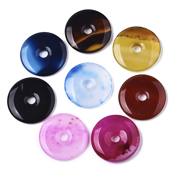

PandaHall Natural Chalcedony Pendants, Dyed, Donut/Pi Disc, Mixed Color, 30x5mm, Hole: 5mm Mixed Stone Donut Multicolor