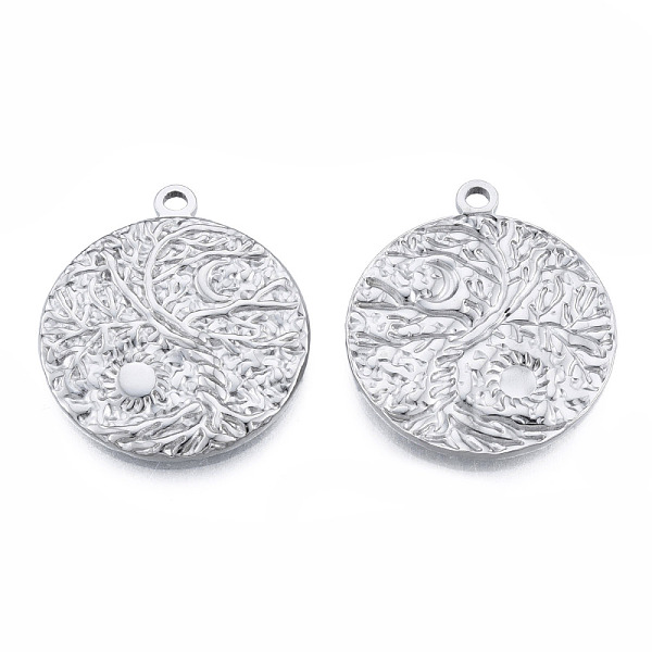 

PandaHall 201 Stainless Steel Pendants, Flat Round with Sun & Moon, Stainless Steel Color, 29x25x2mm, Hole: 2mm 201 Stainless Steel Flat...
