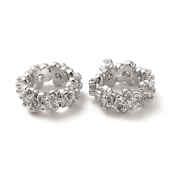 

PandaHall Brass Micro Pave Cubic Zirconia European Style Beads, Large Hole Beads, Ring with Flower, Platinum, 9.5x4mm, Hole: 5.5mm..., Clear