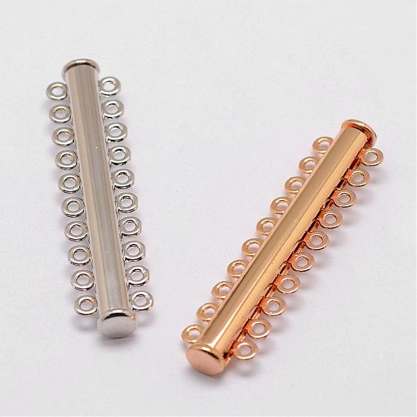 

PandaHall Alloy Magnetic Slide Lock Clasps, 10-Strand, 20-Hole, Tube, Mixed Color, 56x13.5x7mm, Hole: 2mm Alloy