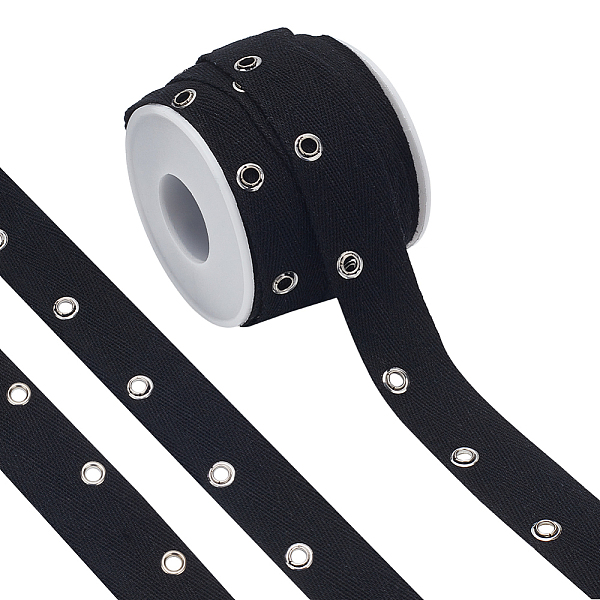 

PandaHall BENECREAT 8 Yards Cotton Twill Tape Ribbons with Stainless Steel Eyelets, Flat, Black, 1 inch(25mm) Cotton None Black