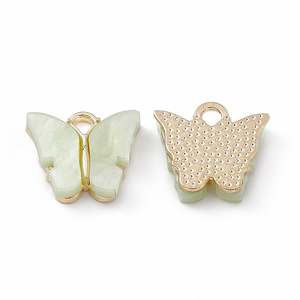 

PandaHall Acrylic Charms, with Light Gold Tone Alloy Finding, Butterfly Charm, Light Green, 13x14x3mm, Hole: 2mm Alloy+Acrylic Butterfly