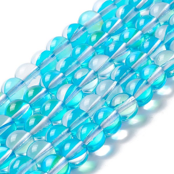 

PandaHall Synthetic Moonstone Beads Strands, Round, Cyan, 8mm, Hole: 1mm, about 48pcs/strand, 14.57''~15.35''(37~39cm) Moonstone Round Cyan