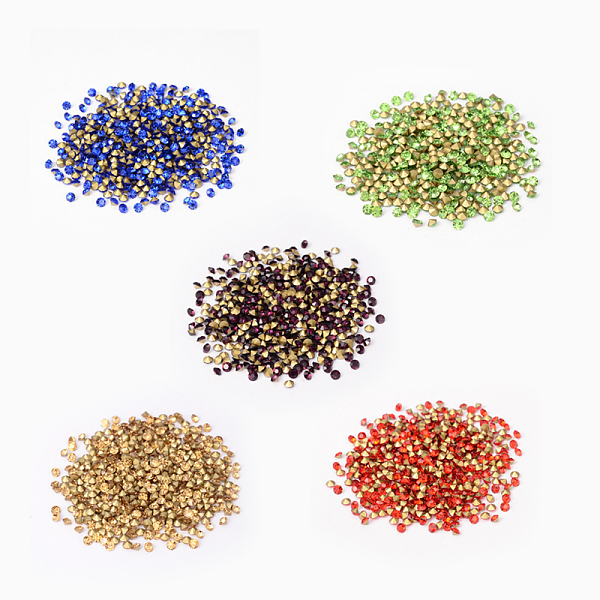 

PandaHall Back Plated Grade A Diamond Glass Pointed Rhinestone Cabochons, Mixed Color, 4.2mm4.2~4.4mm, about 1440pcs/bag Glass Rhinestone..., Multicolor