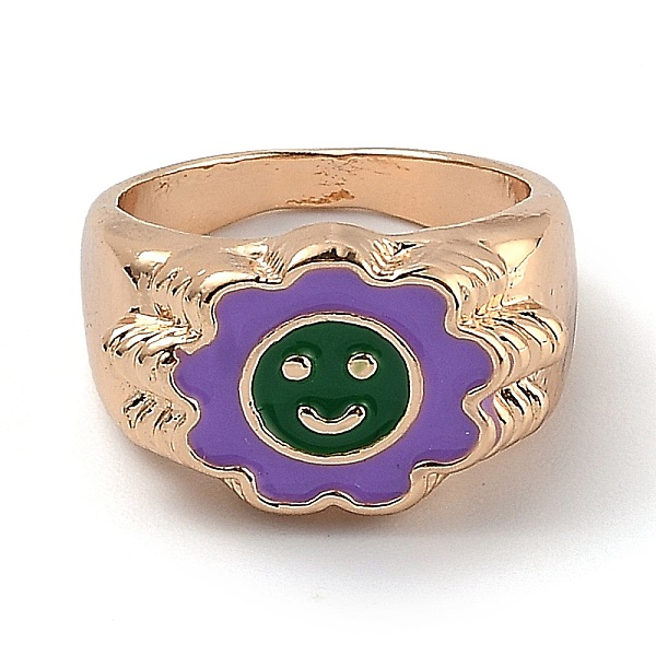 

PandaHall (Jewelry Parties Factory Sale)Alloy Enamel Finger Rings, Flower with Smiling Face, Light Gold, Green, US Size 6, Inner Diameter...
