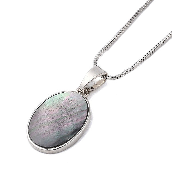 

PandaHall Rack Plating Natural Paua Shell Pendants Necklace, Brass Box Chain Necklaces, Oval, 17.72 inch(45cm), Pendant: 22.5~23x15mm Shell...