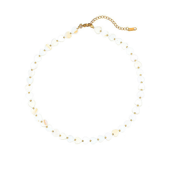 

PandaHall Natural Shell & Real 18K Gold Plated Stainless Steel Beaded Necklaces, Heart, 15.75 inch(40cm). Shell Heart