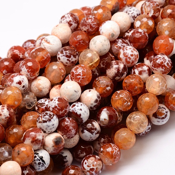 

PandaHall Dyed Natural Fire Crackle Agate Faceted Round Beads Strands, Coral, 16mm, Hole: 1mm, about 25pcs/strand, 15.3 inch Fire Crackle..., Red
