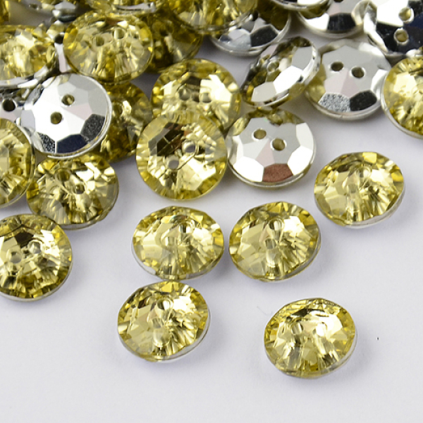 

PandaHall 2-Hole Taiwan Acrylic Rhinestone Flat Round Buttons, Faceted & Silver Plated Pointed Back, Champagne Yellow, 10x4mm, Hole: 1mm...