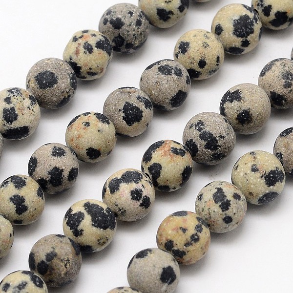 

PandaHall Natural Dalmatian Jasper Beads Strands, Frosted, Round, 8mm, Hole: 1mm, about 48pcs/strand, 15.1 inch Dalmatian Jasper Round