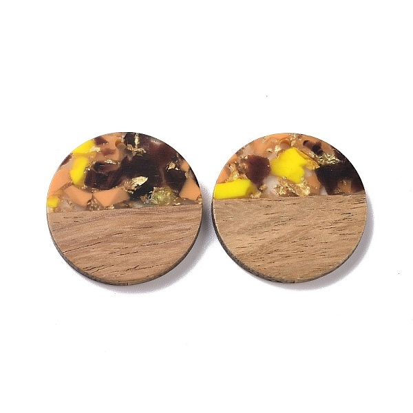 

PandaHall Transparent Resin & Walnut Wood Pendants, with Gold Foil, Flat Round Charm, PeachPuff, 28x3mm, Hole: 2mm Resin+Wood Flat Round..., Brown