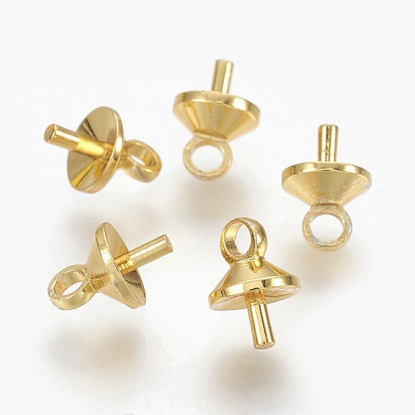 

PandaHall Brass Peg Bails Pendants, For Half Drilled Beads, Long-Lasting Plated, Golden, 7x5mm, Hole: 1.6mm, Pin: 1mm Brass