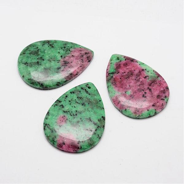 

PandaHall Natural Ruby in Zoisite Pendants, Dyed, Flat Teardrop, 53~54.5x39~40x6mm, Hole: 2mm Ruby in Zoisite Teardrop Green