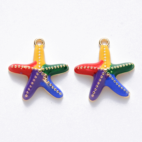 

PandaHall Brass Enamel Charms, Nickel Free, Starfish/Sea Stars, Real 18K Gold Plated, Colorful, 14x13.5x3.5mm, Hole: 1mm Brass+Enamel...
