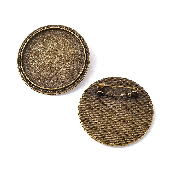 PandaHall Flat Round Tibetan Style Brooch Cabochon Settings, with Iron Back Bar Pins, Cadmium Free & Nickel Free & Lead Free, Antique Bronze...