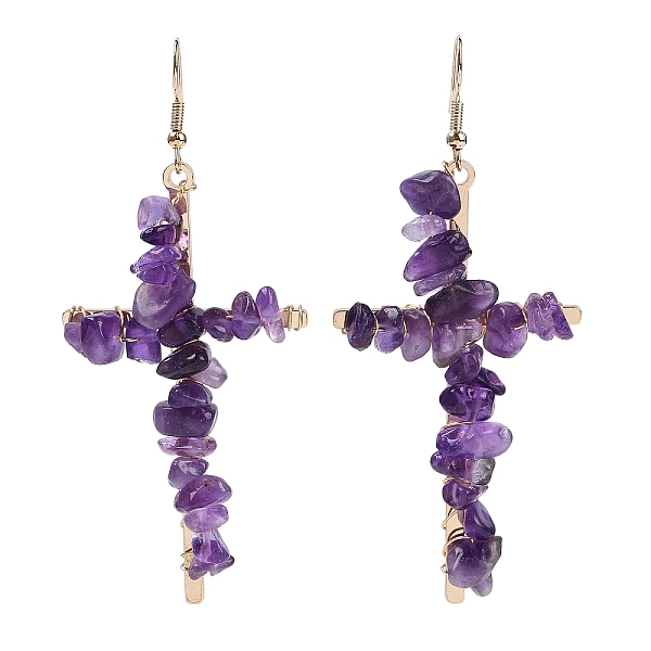 Natürliche Amethyst-Kreuz-Ohrhänger