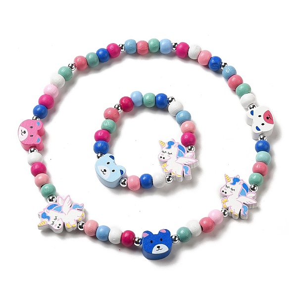 

PandaHall Maple Wood & Acrylic Jewelry Set, Beaded Necklace & Stretch Bracelet for Kids, Bear, Bracelet: Inner Diameter: 1-5/8 inch(4cm)...