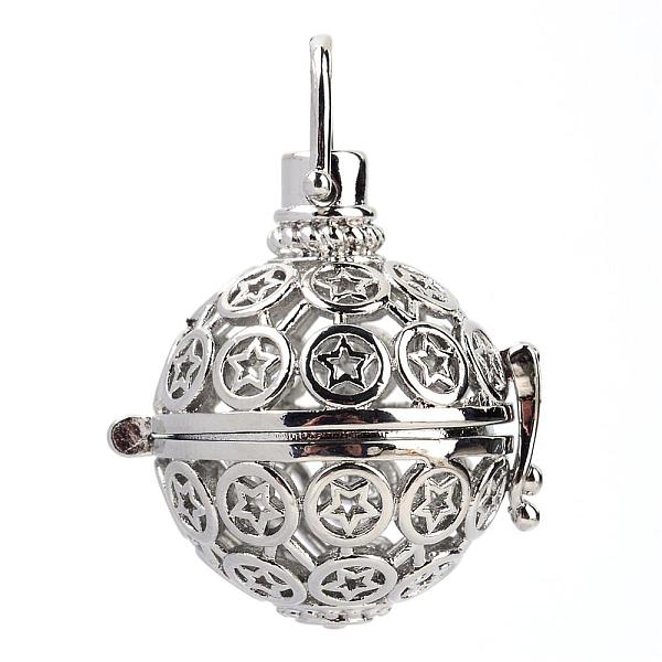 

PandaHall Rack Plating Brass Cage Pendants, For Chime Ball Pendant Necklaces Making, Hollow Round with Star, Platinum, 29x25x21mm, Hole...