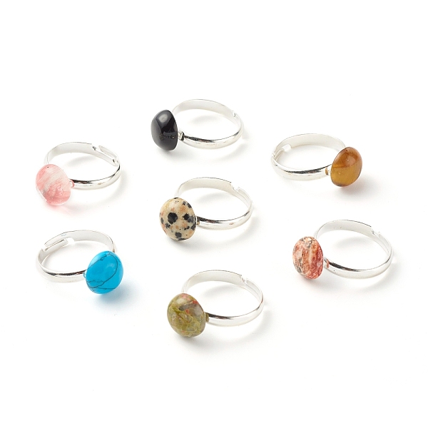 

PandaHall Half Round Natural & Synthetic Mixed Stone Adjustable Ring, Solid Brass Ring for Women, Platinum, US Size 6 1/2(16.9mm) Mixed...